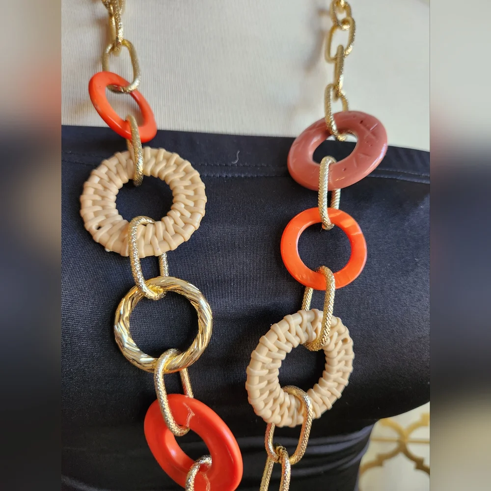 Pleasantly Peach, Tan, Gold & Brown Chain Necklace - Picture 9 of 16